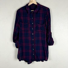 Signature Studio Shirt Women Large Blue Purple Check Tunic Layer Casual Gorpcore