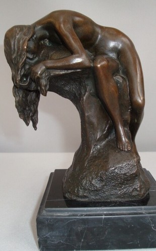 Signed Bronze Art Deco Style Art Nouveau Style Sexy Damsel Sculpture Statue