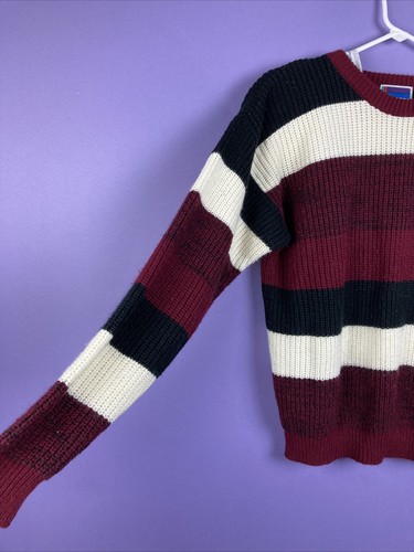 Sweater Graphix Men’s Large Sweater Burgundy / Black / White Vintage 80s - Picture 3 of 6