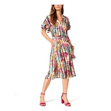 Nine West Women's Drop Shoulder Double Ruffle Sleeve Midi Length Shirt Dress,