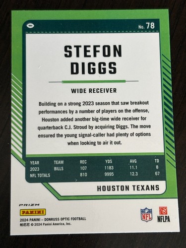 2024 Panini Donruss Optic - Stefon Diggs #78 Holo Prizm - Texans - Picture 2 of 2