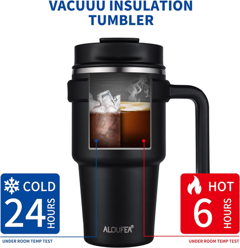 20 Oz Insulated Coffee Mug Tumbler with Handle Stainless Steel Travel Cup Black - Picture 4 of 12