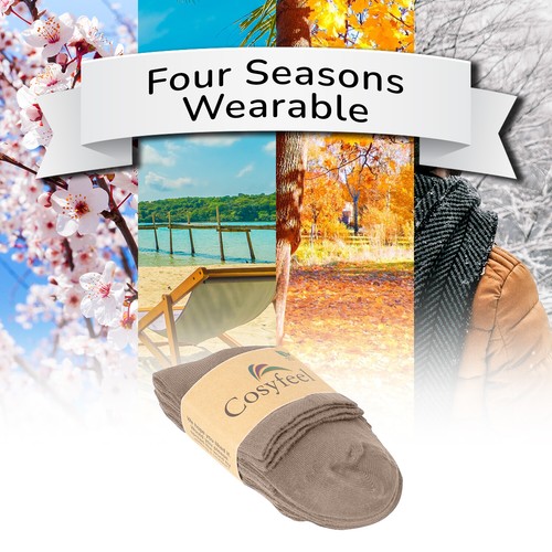 Cosyfeel® Women Loose Diabetic Ankle Socks 4-Pack Bamboo Material Seamless Toe - Picture 164 of 231