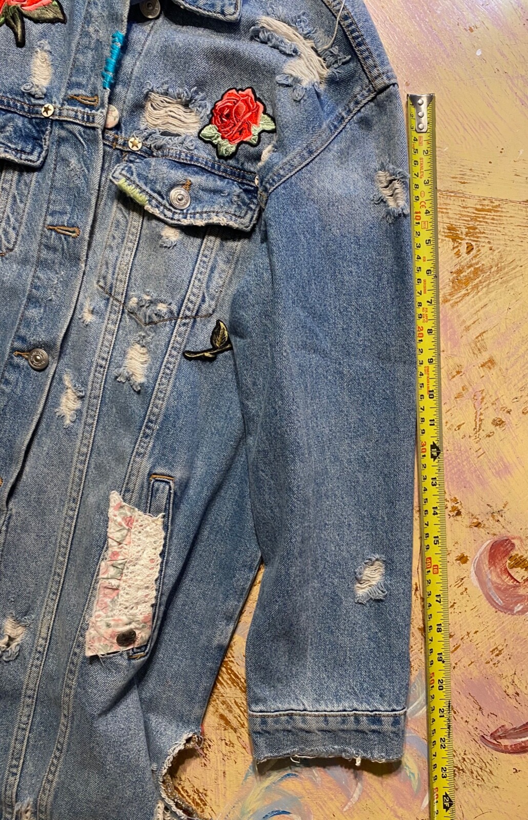 Bershka Vintage Denim Embroidered Jacket (CUSTOM) Women's size L image 6