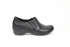 Clarks Collection Black Leather Shoes Women Loafer sz 8 zipper Block Heel