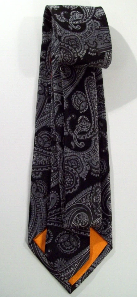 Мужской галстук Tallia 100% шелк, черный серый пейсли - Изображение 3 из 4