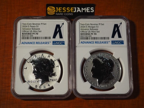2024 S REVERSE PROOF SILVER PEACE & MORGAN DOLLAR NGC PF70 ADVANCE RELEASE 'A'