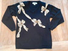 Vtg Sweater Gold Bows Victoria Harbour Black Long Sleeves Sequins Sz M 80s/90s