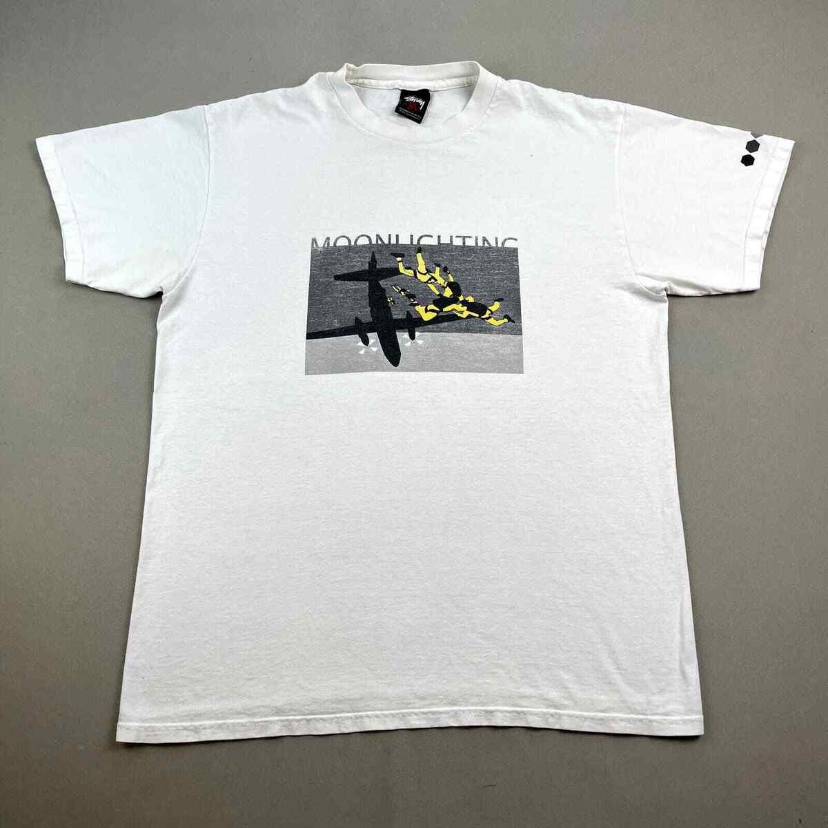Vintage Stussy T-Shirt Adult Medium White Moonlighting Vintage Stussy T-Shirt Adult Medium White Moonlighting