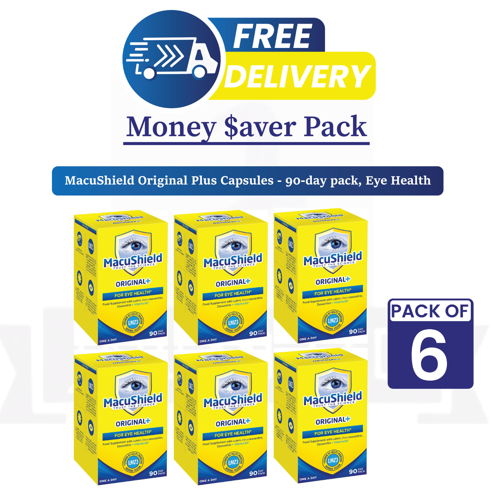 MacuShield Original Plus 90 Count Vision Support & Vitamin B2 Bundle - PACK OF 6