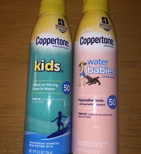 Lot of 2 Coppertone Kids Spray /Water Babies Sunscreen Broad Spectrum SPF 50 New