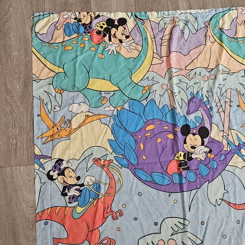 Vintage Disney Mickey & Minnie Mouse Dinosaur Stone Age Twin Flat Sheet - Picture 14 of 17