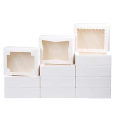 Cookie Boxes Bakery with Window 8x6.5x2.5 Inches Auto-Popup Treat White 