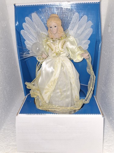 LED Fiber Optic Angel Christmas White and gold Dress Topper 12" Holiday Time - Picture 2 of 6