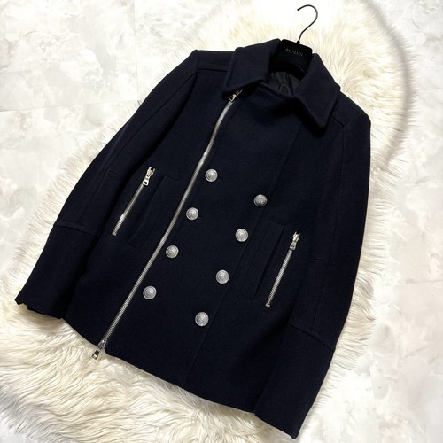 Authentic Good Condition Balmain HOMME Emblem Button Pea Coat Jacket 46 Black - Picture 6 of 13