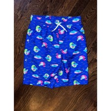 Lands' End Kids Swim Trunks L Blue Shark Surfboard Print Quick-Dry