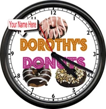 Donut Shop Personalized Your  Name Bakery  Chef  Coffee Shop Sign Wall Clock