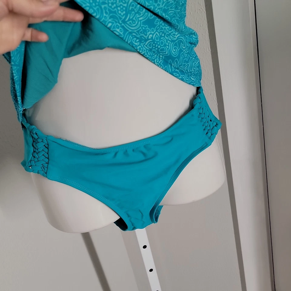 Catalina 2 изделия стильный с бретелью через шею танкини верх и низ комплект ~ бирюзовый и белый ~ Sz S - Изображение 3 из 4