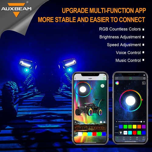 AUXBEAM 8 Pod RGB LED Rock Light Underglow Lamp Offroad Truck ATV bluetooth APP - Picture 4 of 12