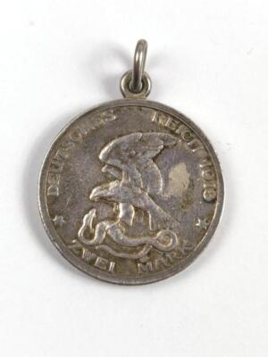 Zwei Mark Preussen 1913 '' DER KÖNIG RIEF UND ALLE ALLE KAMEN '' angelötete Trageö