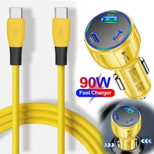 90W Type C Fast Car Charger 3-Port Adapter For iPhone 16e 16 15 14 13 12 Pro Max