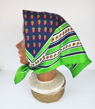 Vintage Echo of Japan Strawberry Print Silk Scarf Square Red, Blue  Green