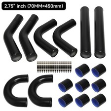 2.75" 70mm Aluminum Universal Intercooler Turbo Piping pipe + Hose Kit Black