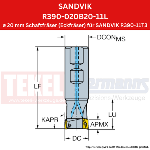 1 x SANDVIK Schaftfräser Ø 20 mm L 81 mm Z=2 R390-020B20-11L !Geb, mit Rechnung! - Picture 2 of 3