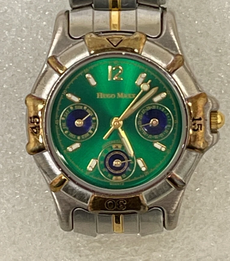 Hugo Maxx 18K Gold Plated Green Face Wristwatch Date Indicator.