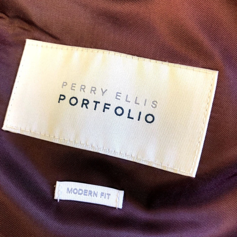 Perry Ellis MODERN FIT Sport Coat Burgundy CHECK HACKING Jacket SHOOTING Blazer - Image 4 of 4