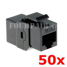 50 Pack - CAT6 Inline Coupler Keystone RJ45 Female Snap-In Jack Insert - Black