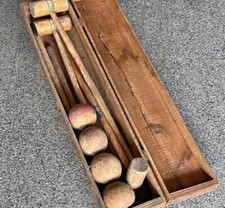 Croquet Set Antique Vintage Wooden Yard Game Wood Storage Box ECLIPSE 8550
