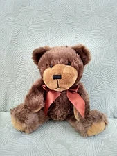 Handmade Teddy Bear Plush Brown w/Brown Bow Soft Stuffed Animal 7" Napco
