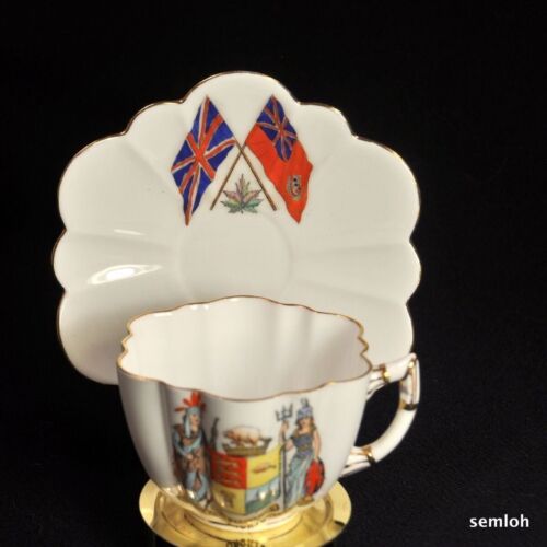 Late Foley Shelley Daisy Cup & Saucer  Hand Painted Flags Shield Gold 1910-1916 - Picture 1 of 12