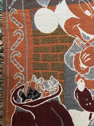 Disney Mickey Mouse Pluto Christmas Santa Woven Throw Blanket Tapestry 46x69”