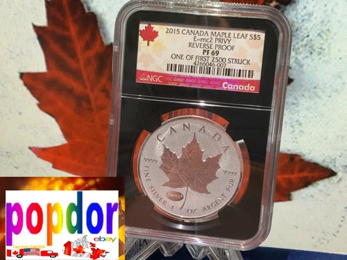 2015 🇨🇦 Canada Maple Leaf 1 oz Silver E=mc2 Privy Reverse Proof NGC PF 69