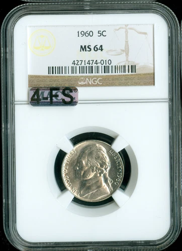1960 JEFFERSON NICKEL NGC MS64 MAC 4FS RARE MAC SPOTLESS $1,000.00 IN FS .