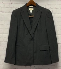 Talbots Size 2 Blazer Jacket Suit Separate Charcoal Black Wool Solid Stretch