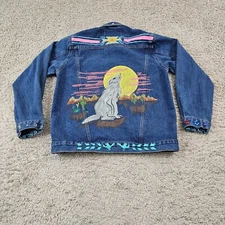 Gitano Jacket Womens Medium M Denim  Southwestern Wolf Hand Painted Trucker