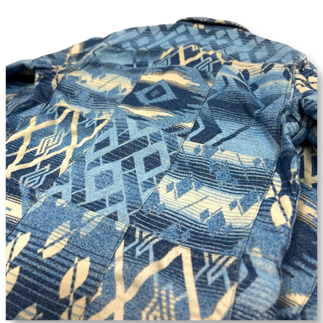 RRL Native Pattern Indigo Dye Patchwork Shirt Jac… - image 7