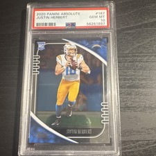 Panini 2020 Absolute Justin Herbert #167 PSA 10 Rookie Chargers NFL Card. rookie card picture
