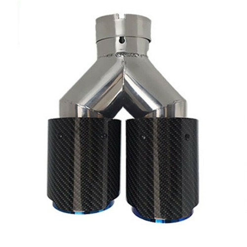 Car Left Y-shaped Dual Outlet Exhaust Glossy Carbon Fiber Pipe Tail Muffler Tip - Picture 4 of 10