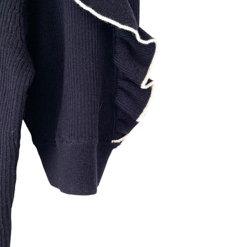 Frame Navy Blue White Wool Knit Sweater Ruffle Sleeve size medium - Picture 10 of 12