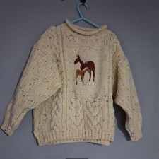 Vintage Tivoli Aran Kids Sweater 100% Pure Wool Made in Ireland Horse Patch 5-7