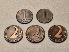 2x1 Dime 1936 1937 + 3x2 Dime 1928 1929 1936 Coins Austria Cu Zn Sn