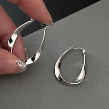 Silver Gold Geometric Hoop Hinged Earrings Womens Girls Jewelry Gift