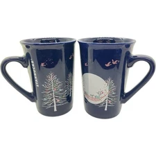 STARBUCKS Blue Night Coffee Mug Cup 10 oz Moon Trees Doves Deer 2019 - Set Of 2