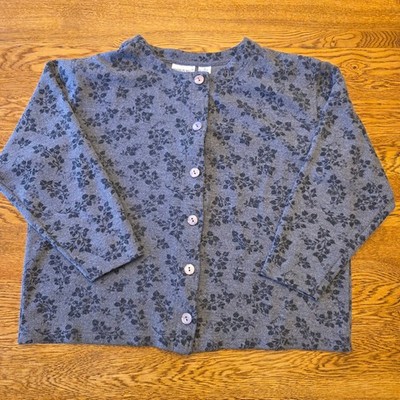 Vintage Fashion Bug Blue Grey Floral Leaf Print Button Front Cardigan Sweater XL
