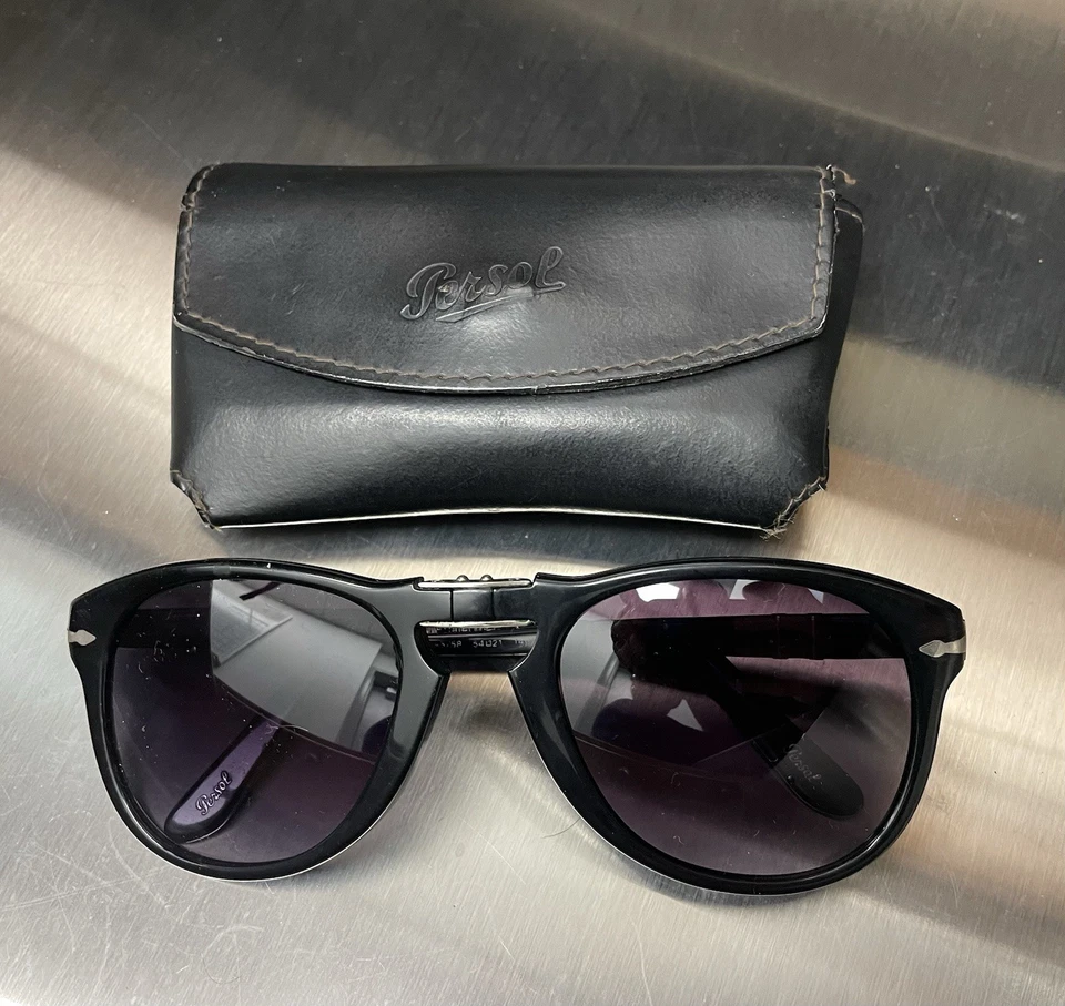 Gafas de sol PERSOL 714 Original PO0714 54-21 negras marcos plegables repuestos/reparación Foto 2 de 4