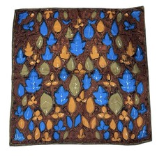 Vintage Vera Neumann Silk Leaves Scarf 27  Square Hand Rolled Hem Turquoise MCM